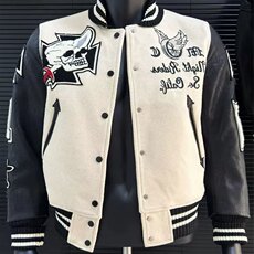 1506-1/JA2401/P74美版嘻哈羊毛呢pu皮刺绣短款夹棉棒球服男女款，男装皮衣，星座1506-1