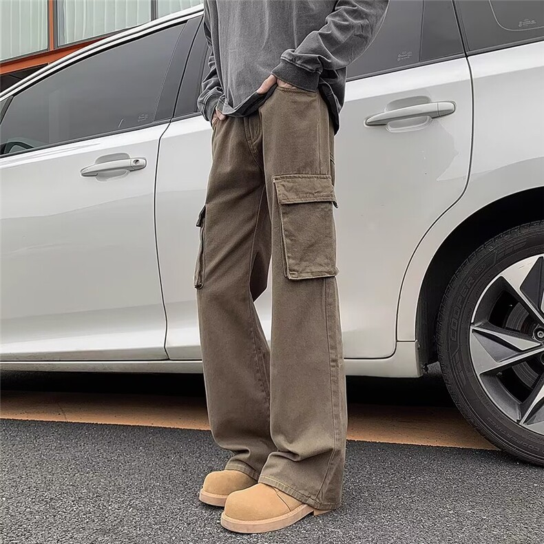 美式复古微喇工装裤男款新款街头风痞帅宽松直筒休闲长裤子X1612,男装工装外套,星座208-5