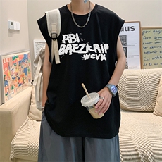 直播品质重磅纯棉220克美式印花宽松背心男女无袖t恤潮BX360P25，男装T恤，电商A486