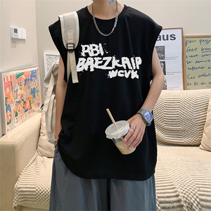 直播品质 重磅纯棉 220克美式印花宽松背心男女无袖t恤潮BX360P25图片