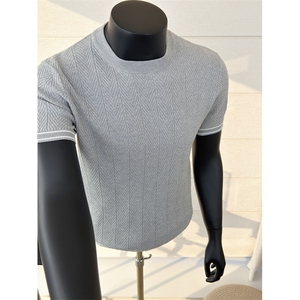 浅灰色圆领针织短袖T恤打底衫 K87001-P53，男装T恤，星座1012-1