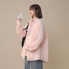 防晒长袖衬衫女夏季轻薄空调开衫条纹慵懒风XZ225-3-CS09-P45控65，女装衬衫，星座225-3