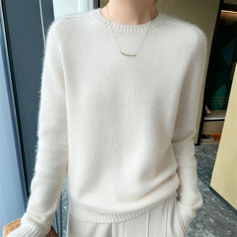 2025年秋季新款七针马鞍肩针织圆领羊绒上衣时尚休闲通勤百搭，女装羊绒衫，高粱穗羊绒