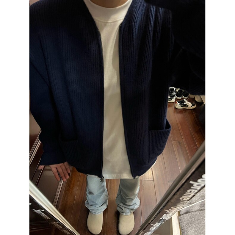 圆领拉链开衫毛衣男春秋简约休闲针织外套宽松纯色百搭潮M2311，男装针织衫/毛衣，星座1116A（原606A-3）