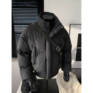 现货5W件冬季三防重磅硬挺boxy短款羽绒立领PU皮棉衣外套加厚棉服图片