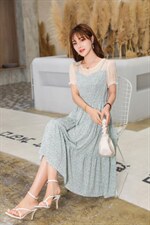 夏装新款拼接小清新碎花短袖连衣裙，女装连衣裙，梦中秋月