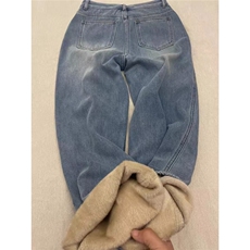 蓝色水洗牛仔裤女秋冬2025新款高腰直筒阔腿裤加绒加厚直筒拖地裤，男装牛仔裤，星座1210-1