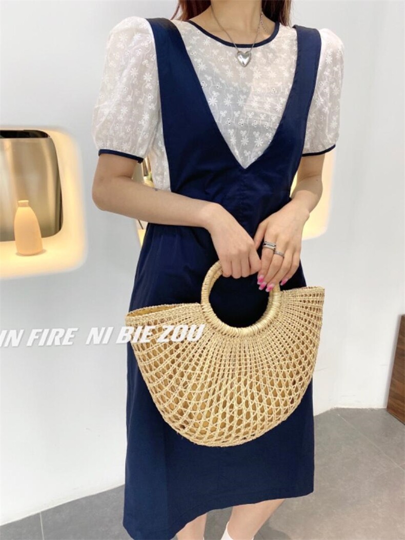 夏季新款两件套设计背带连衣裙，女装连衣裙，你别走