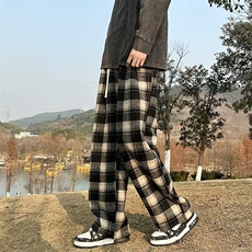 GX370P45红色格子男女休闲裤情侣高腰垂感阔腿裤加厚抽绳直筒长裤，男装休闲裤，星座1108-5