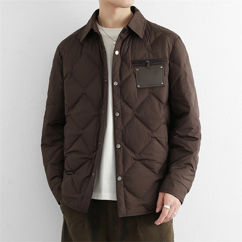 商务通勤轻薄款羽绒服男士轻便保暖衬衫式时尚翻领羽绒服外套潮，男装衬衫，星座914