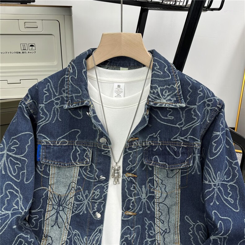 高级感痞帅潮牌时尚蝴蝶提花牛仔外套男士春秋款美式宽松225/P68,男装夹克,星座506B