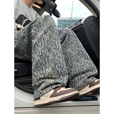 复古满印牛仔裤男款春夏设计感潮牌vibe修身弯刀微喇裤子ND793，男装牛仔裤，星座1116A（原606A-3）
