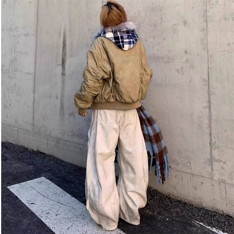 白色脏脏牛仔裤女春秋新款宽松直筒裤高腰显瘦垂感阔腿长裤，女装牛仔裤，星座506A