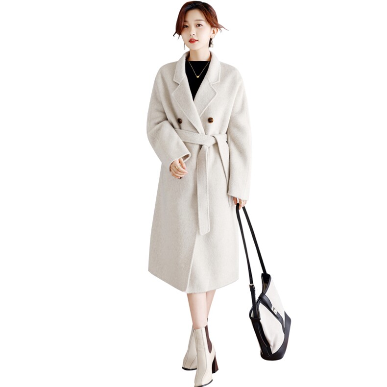 兔毛双面羊绒大衣女2022年秋冬新款专柜气质时尚百搭中长款外套,女装双面呢大衣,小荷流