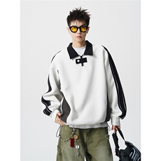 可二开半拉链拼接设计卫衣M-5XL大码POLO衫翻领T恤WY78116P65控98，男装Polo衫，星座227-7