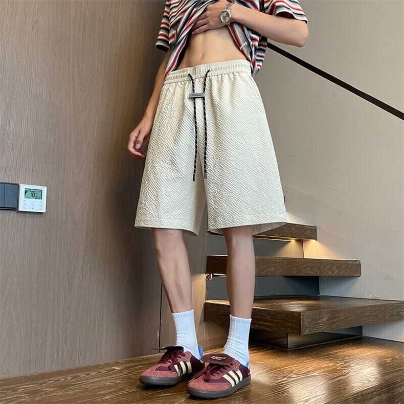 特批P15无差价2025夏季港风复古泡泡纱宽松五分短裤中性风DK5860，男装牛仔裤，电商A001-1