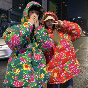 DH251连帽棉衣外套东北大花无龙棉服风民族特色棉服大码情侣图片