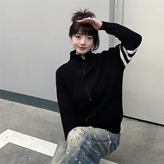 重磅秋冬北极绒开衫毛衣美式复古休闲慵懒风男女立领针织衫外套，男装针织衫/毛衣，电商A486