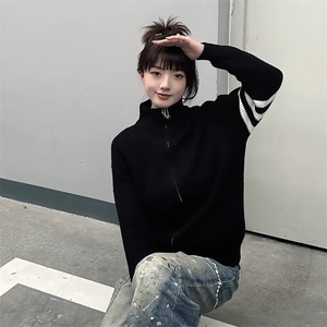 重磅秋冬北极绒开衫毛衣美式复古休闲慵懒风男女立领针织衫外套图片