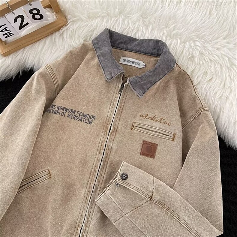 美式复古外套秋季小众设计感拼色潮牌高街上衣宽松休闲情侣夹克，男装夹克，星座601-1