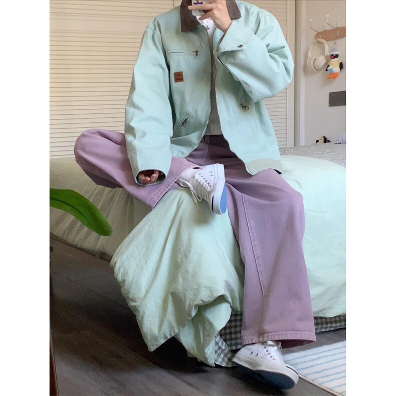 【有货】薄荷绿拼色工装外套男春秋款美式底特律夹克8152CC-特P68,男装夹克,星座1007（原301D）