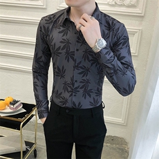 312A-5-289-P55长袖高级感秋季休闲英伦发型师韩版纯色男士衬衣，男装衬衫，星座312A-5