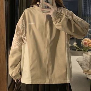 秋季宽松运动外套女新款时尚梭织拼接百搭连帽风衣女潮C381-85图片