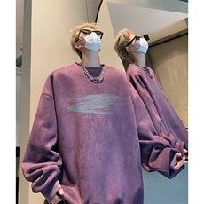 秋季港风宽松麂皮绒圆领卫衣男女潮百搭情侣上衣外套WH8826-P45，男装卫衣，电商B295