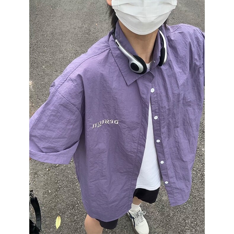 夏季新款速干短袖刺绣衬衫潮流港风宽松百搭男半袖CS285-P35,男装T恤,星座301C-5