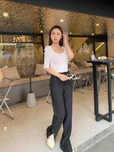 【现货】夏季新品脚口开叉凉爽休闲裤，女装休闲裤，本白(2F)