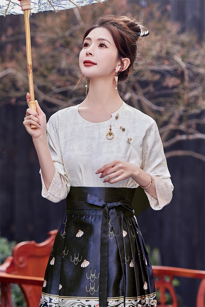 现货新款秋装2024年新中式g风改良气质提花面料衬衣,女装衬衫,采品优优