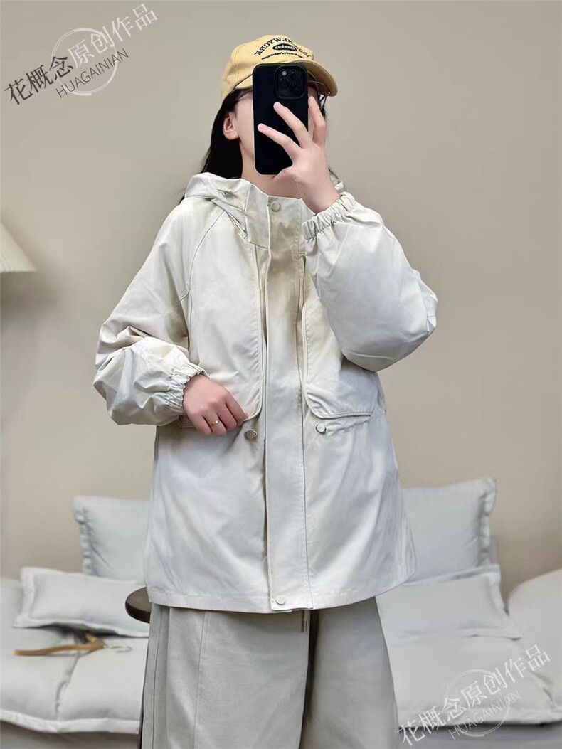2025年秋季时尚百搭通勤简约休闲拼色连帽棉服图片