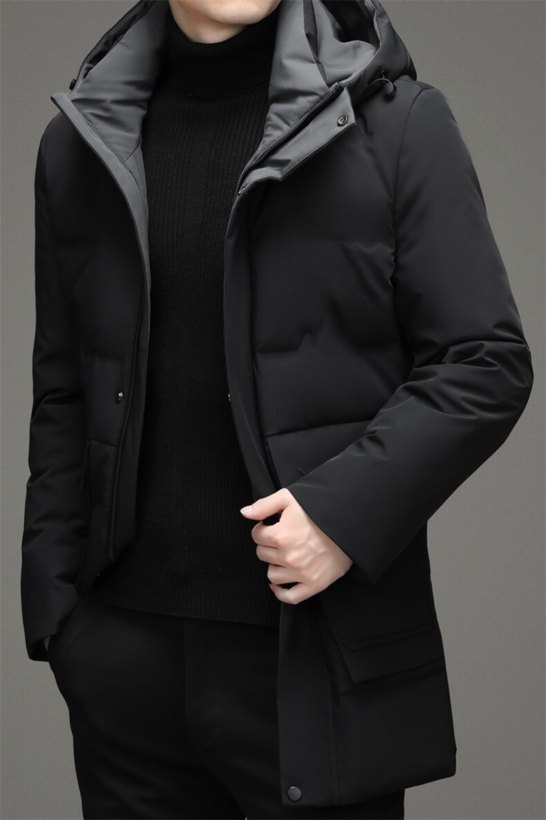 男士中长款灰鹅绒连帽羽绒服加厚保暖休闲外套中青年冬季新款男装,男装羽绒服,电商B212（原钱塘6029）