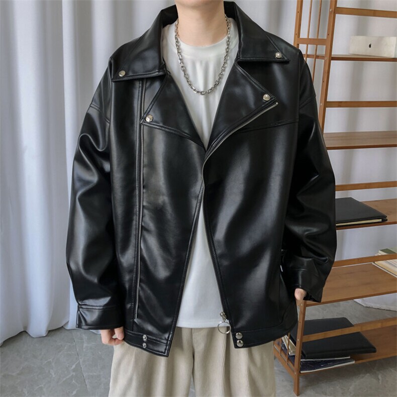 现货-春装皮衣外套男翻领休闲皮夹克潮牌PU机车服A506P90加绒100,男装夹克,电商A351