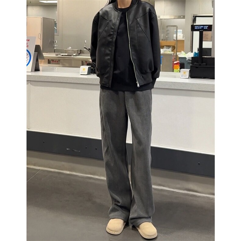 深灰色雪尼尔人字纹弯刀裤男女款秋冬季阔腿裤子直筒垂感休闲长裤,男装休闲裤,星座506A