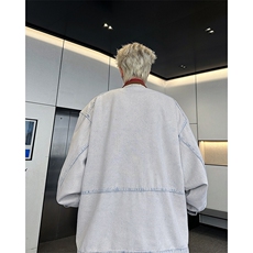 美式复古水洗做旧牛仔外套春秋季撞色设计感宽松夹克，男装工装外套，星座410-7