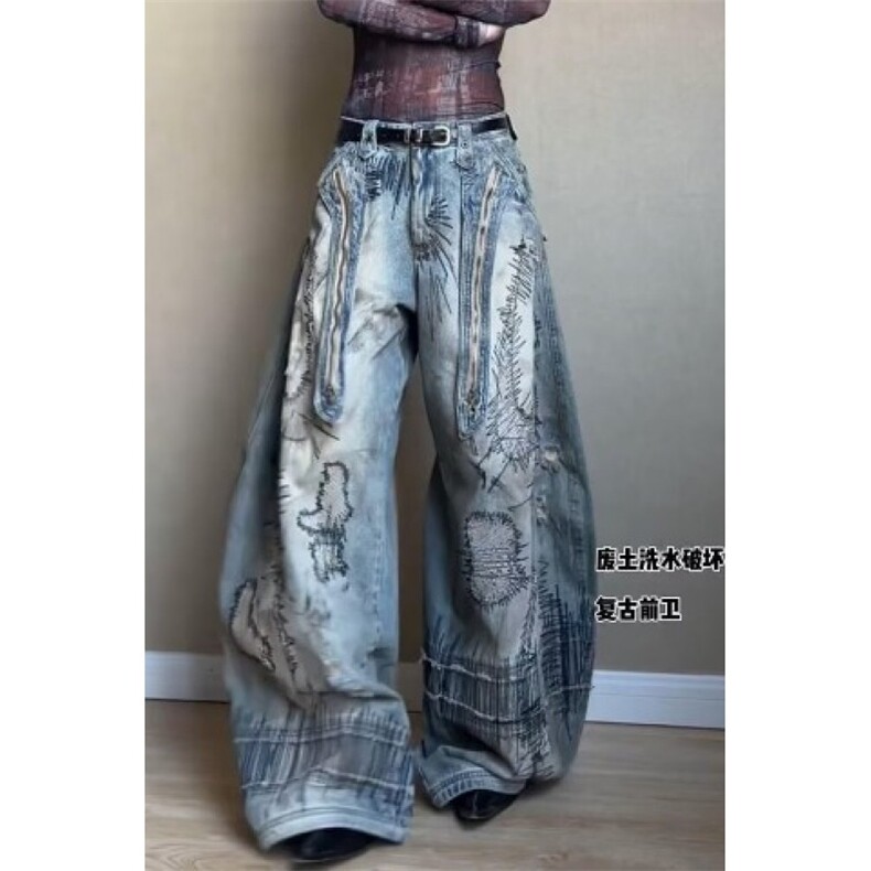 W10143-P98网图现货重磅高街设计乱针刺绣弯刀牛仔裤潮流日系,男装牛仔裤,星座1608-2