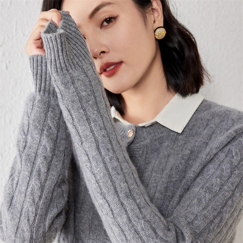 2025年秋季新款百搭女士长袖圆领套衫,针织衫/毛衣,春贝羊绒