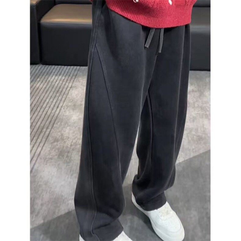 网图有货春美式弯刀卫裤男女情侣宽松运动垂感阔腿裤A1310-P50,男装休闲裤,星座1505