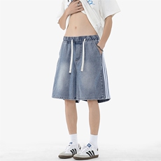无影墙水洗潮牌夏季条纹牛仔短裤男宽松五分裤子-A2053TP38控68，男装牛仔裤，电商B241
