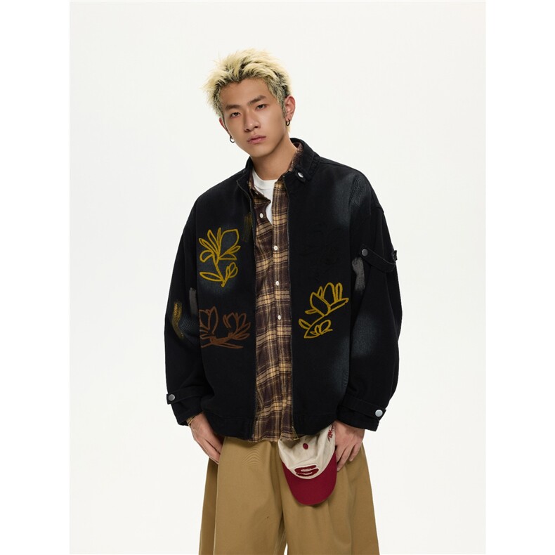 刺绣牛仔外套男女短款2025春秋新款设计感夹克上衣HH4016P80,男装工装外套,星座1013-5