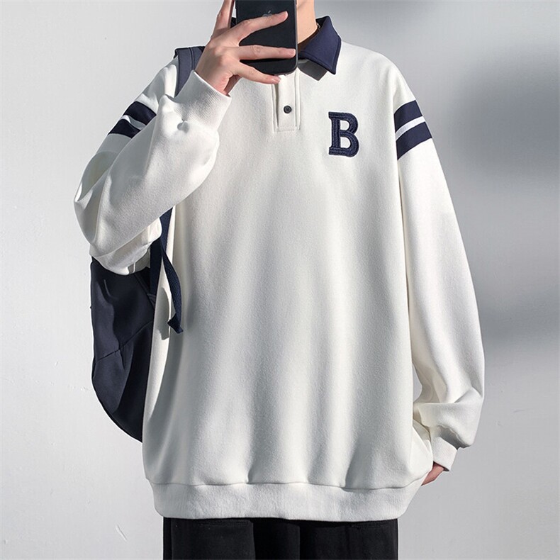2025春季新款光影墙大码320克刺绣翻领卫衣M-5XHW23678-P55,男装卫衣,电商A022