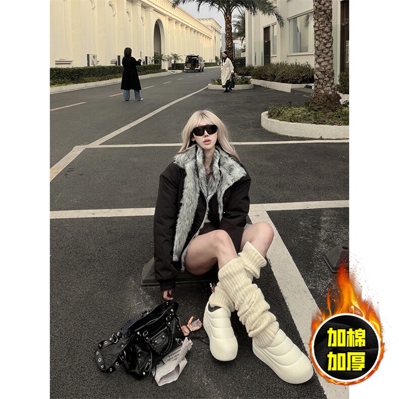 现货高品质美式高街重磅狼王座山雕毛毛领假两件棉衣加厚棉服外套，男装棉衣，电商A486