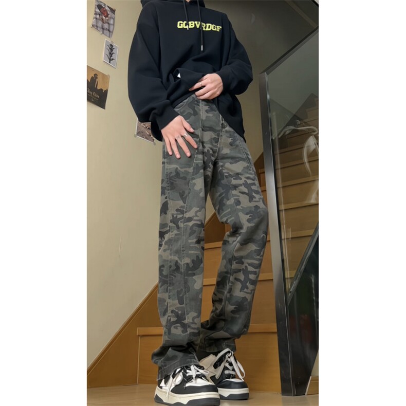 美式街头嘻哈工装裤高街潮牌复古迷彩牛仔裤宽松直筒长裤GJ229P45,男装牛仔裤,电商D256-3(原A064-3)