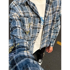 美式蝴蝶刺绣格子衬衫男秋季新款别致设计小众装衬衣外套CY14，男装衬衫，星座1116A（原606A-3）