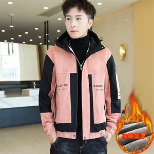 冬季长口袋棉服男模特加厚夹克风衣保暖外套工装棉衣粉865加绒图片