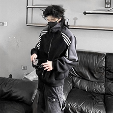 抖音得物高品质26春装美式高街重磅织带拼接撞色立领卫衣外套CM41，女装短外套，电商A486-1