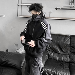 抖音得物高品质26春装美式高街重磅织带拼接撞色立领卫衣外套CM41图片