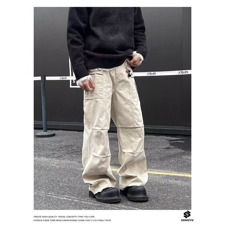 美式复古工装裤伞兵直筒做旧褶皱休闲裤子1001-1-K161-P55,男装工装外套,星座1001-1