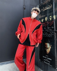 现货！25春季复古反光解构运动垫肩套装男TZ03-裤子p65衣服p98，男装T恤，电商B288
